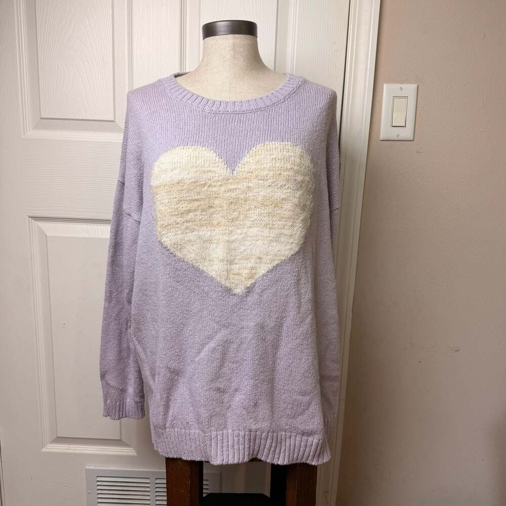 ellos Women's Lavender Knit Sweater with Textured Heart Detail